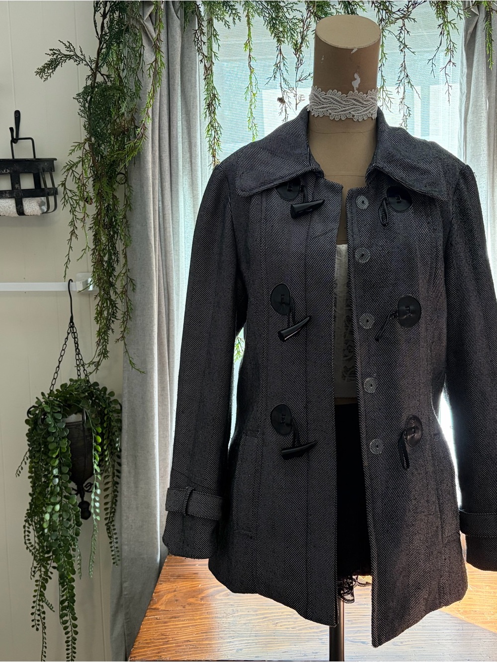 Womens Charcoal Toggle Coat - Classic Dark Gray Jacket